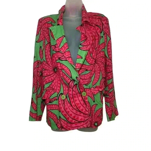 Farm Rio Banana Pitta Pink Green Floral Linen Blazer XS - Picture 3 of 9